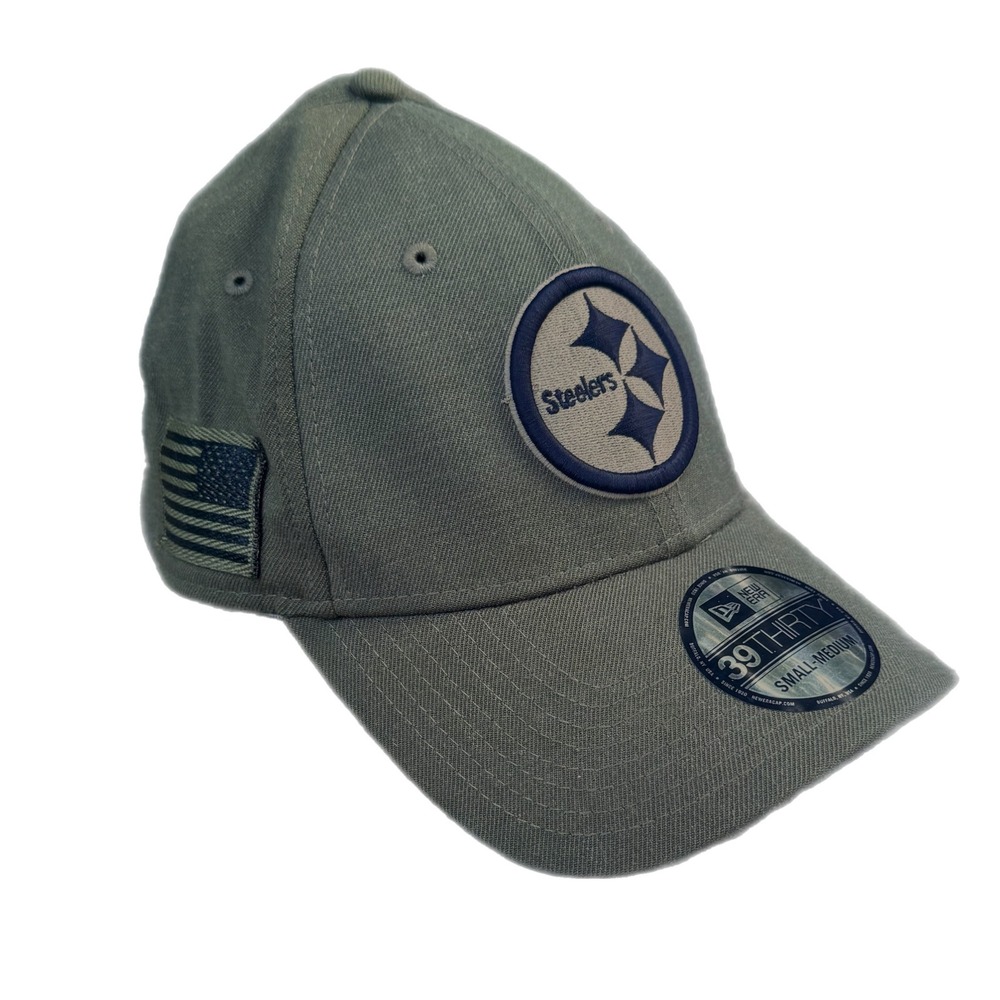 New Era 39THIRTY Pittsburgh Steelers Salute to Service Hat Olive Green Small-Med